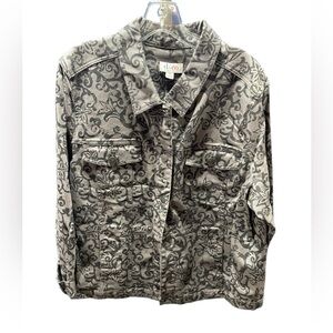 D & Co Dark Gray Black Swirl Pattern Button down Long Sleeve‎